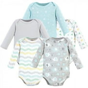 Luvable Friends Cotton Long-Sleeve Bodysuits 5pk, Basic Elephant, 9-12 Months